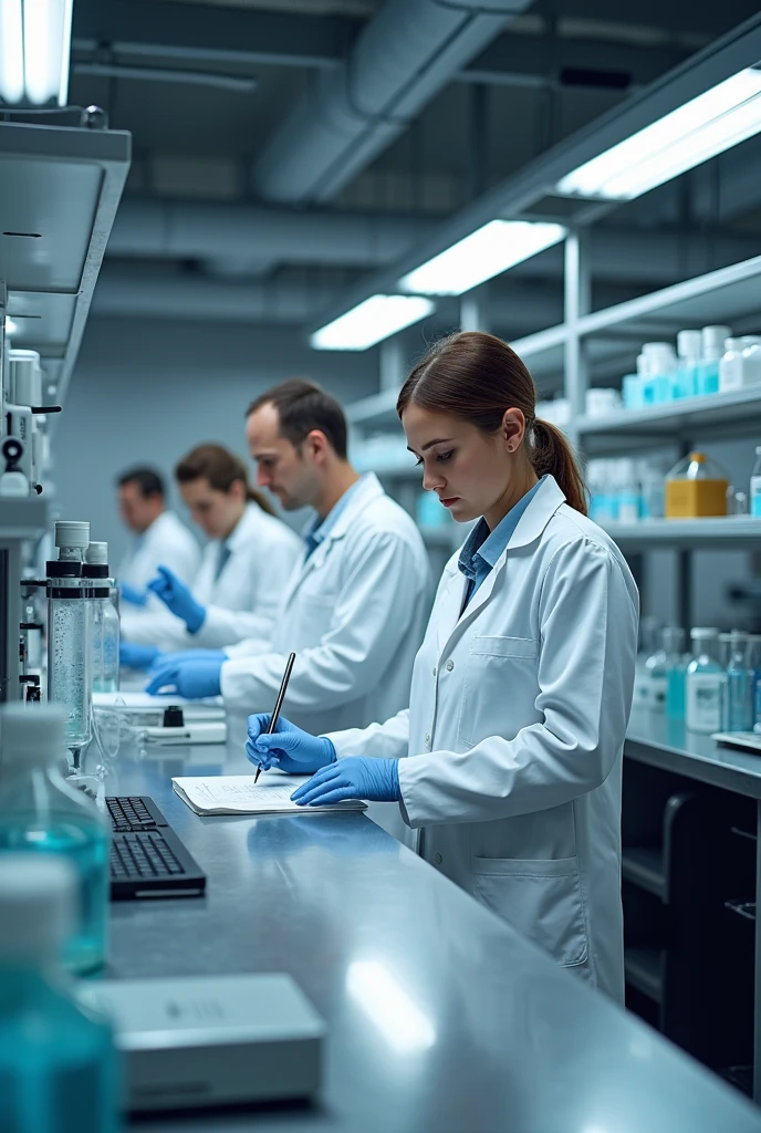 Create a realistic written image of Cepepar in a water analysis laboratory where chemists are dedicated to taking care of each person&#39;s health with excellence and quality. The image must be 16 by 9.