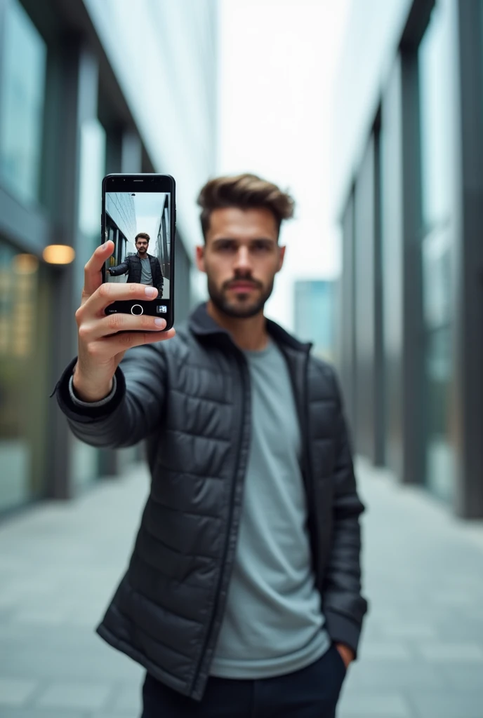man selfie with phone camera
