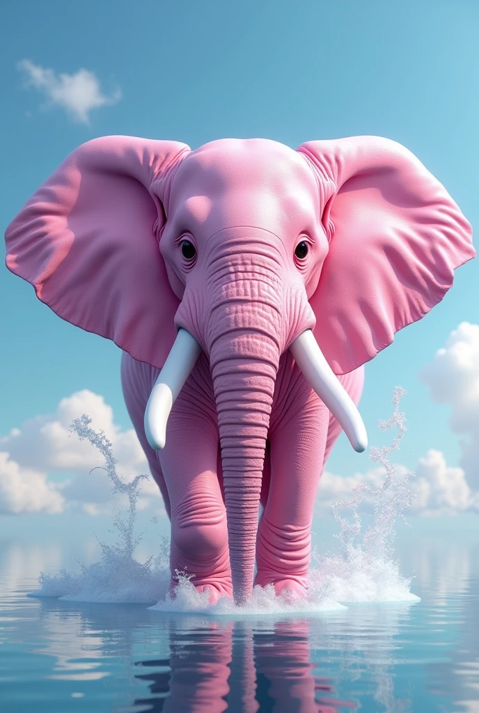 (photorealism:1.2),Pink, Elephant, water into sky