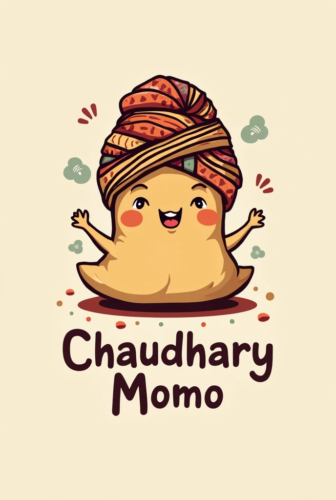 Create a creative logo for the my client that sell momo and shop name is Chaudhary momo and show like a momo is wearing a turban 
