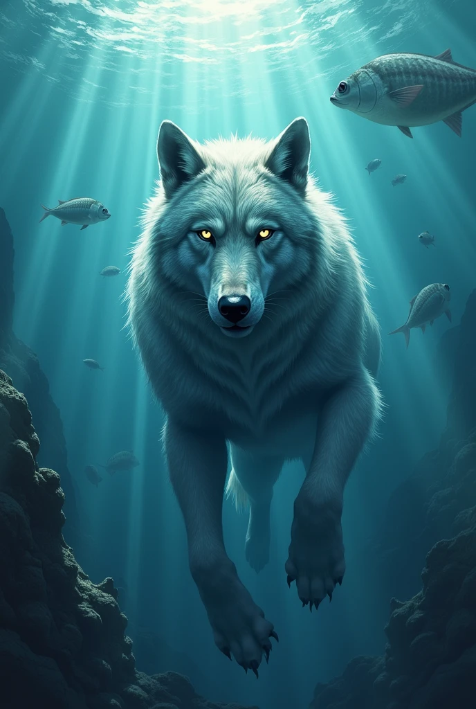 ((best quality)), ((masterpiece)), (detailed), werewolf swimming in ocean 