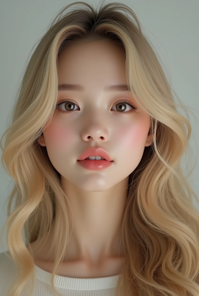 a close up of a person with long blonde hair, detailed soft face, barbie doll, girl in real life, popular makeup, female character, photorealistic girl render, ulzzang, realistic - barbie in white, cute natural face, cute girl, popular south makeup, ”beautiful woman, character, american girl