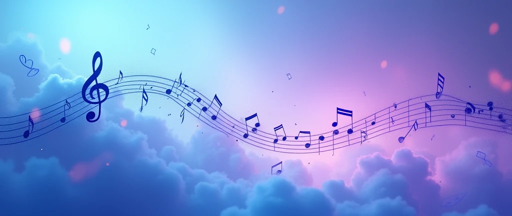 Blue and purple gradient with flying musical notes high quality