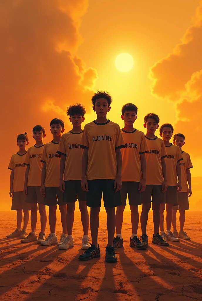 Imagine 16 year old 11 boys standing in fire desert and gladiators written on their shirts