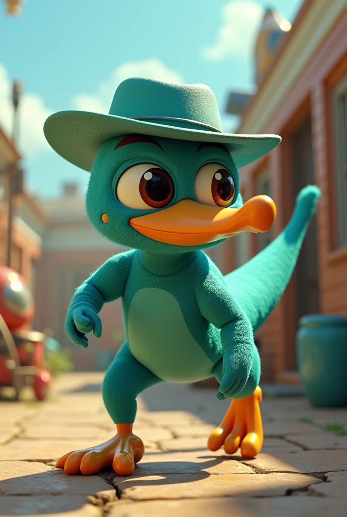 Iron Man dressed as Perry the Platypus