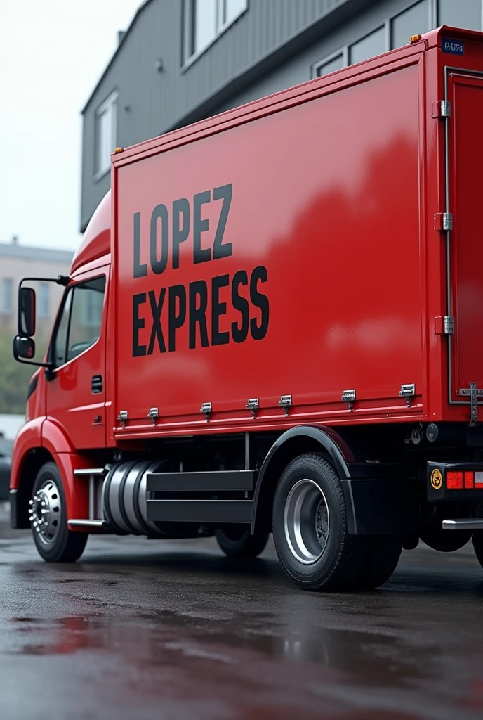 Super realistic van truck with capital letters written on the body : "LOPEZ EXPRESS" 