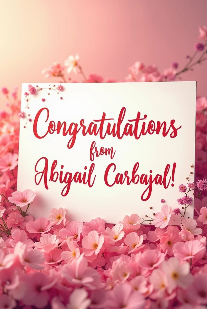 Sign with a pink background that says: Congratulations from Abigail Carbajal!!