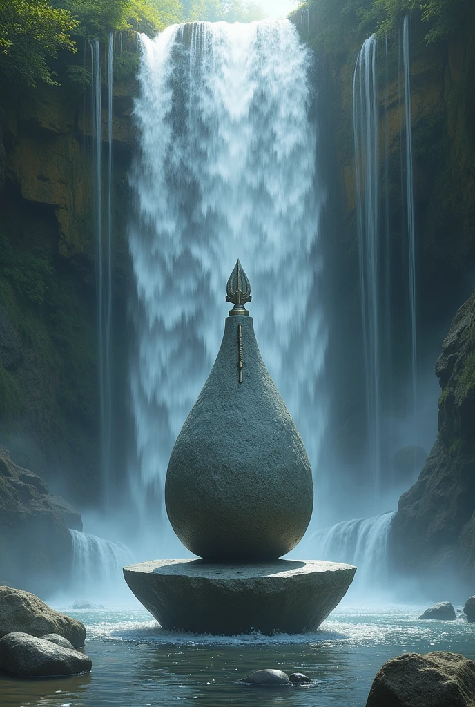 Shiv shankar name's lord( near stand trident),full dody shivling stone 's,in art,under waterfall