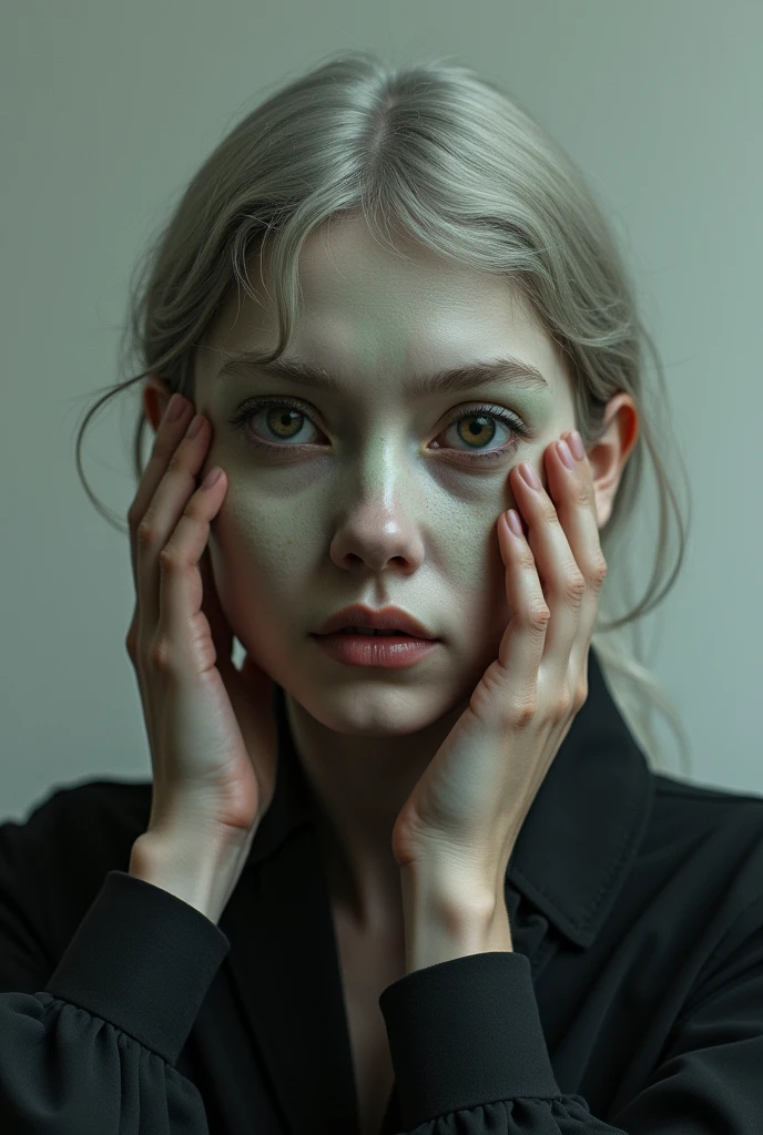 Person putting on a mask representing another person, we see the old face outdated