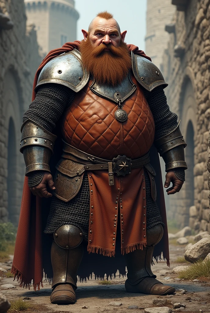 Dwarf In the historical armor of the 15th century With chain mail and a quilted Doublet