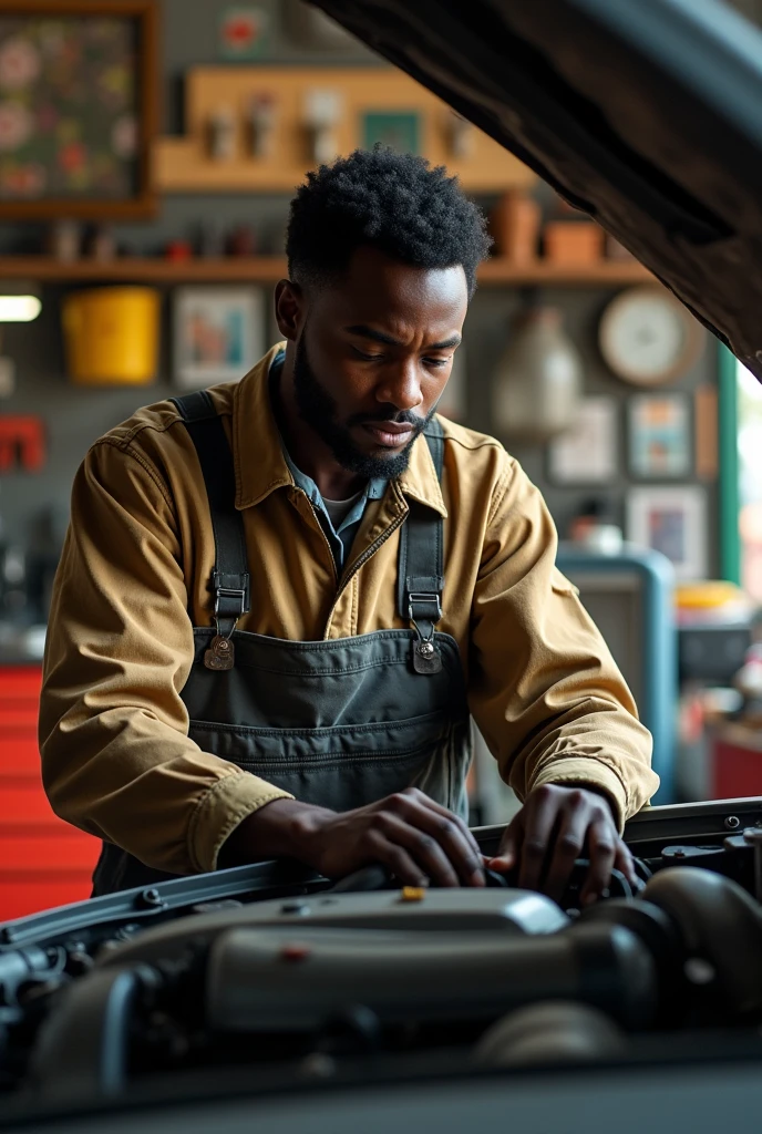 A young Nigerian man at his auto machinek shop
