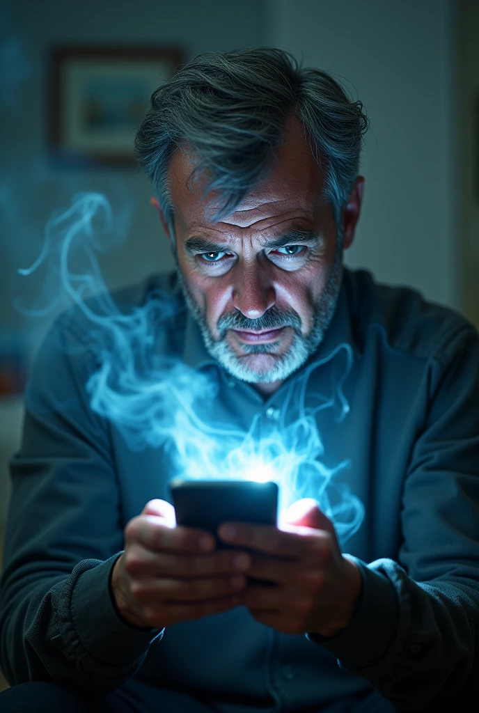 Creates image of man with cell phone and violence Coming out of the cell phone 