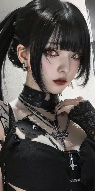 anime girl with black hair, cross necklace and earrings, 1 7 -  - old me gothic girl, animated style 4 k, animated styled, detailed portrait of anime girl, guweiz style artwork, gothic girl, animated style. 8k, animated style, neogothic, jet black haired cyberpunk girl, cyberpunk anime girl, anime vibes