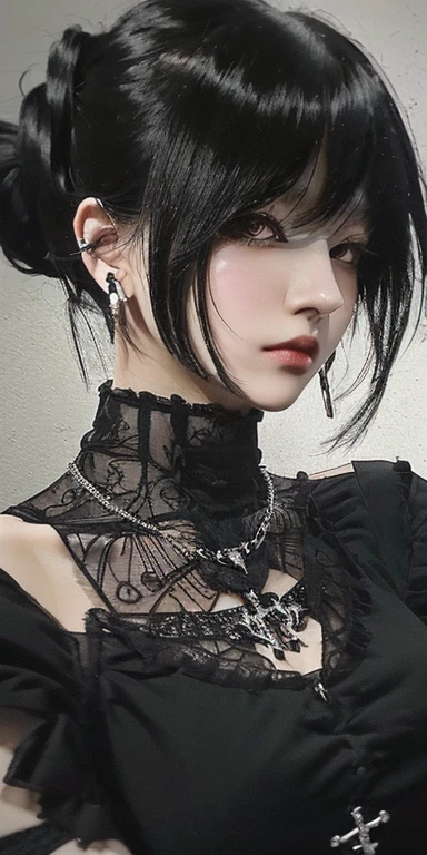 anime girl with black hair, cross necklace and earrings, 1 7 -  - old me gothic girl, animated style 4 k, animated styled, detailed portrait of anime girl, guweiz style artwork, gothic girl, animated style. 8k, animated style, neogothic, jet black haired cyberpunk girl, cyberpunk anime girl, anime vibes