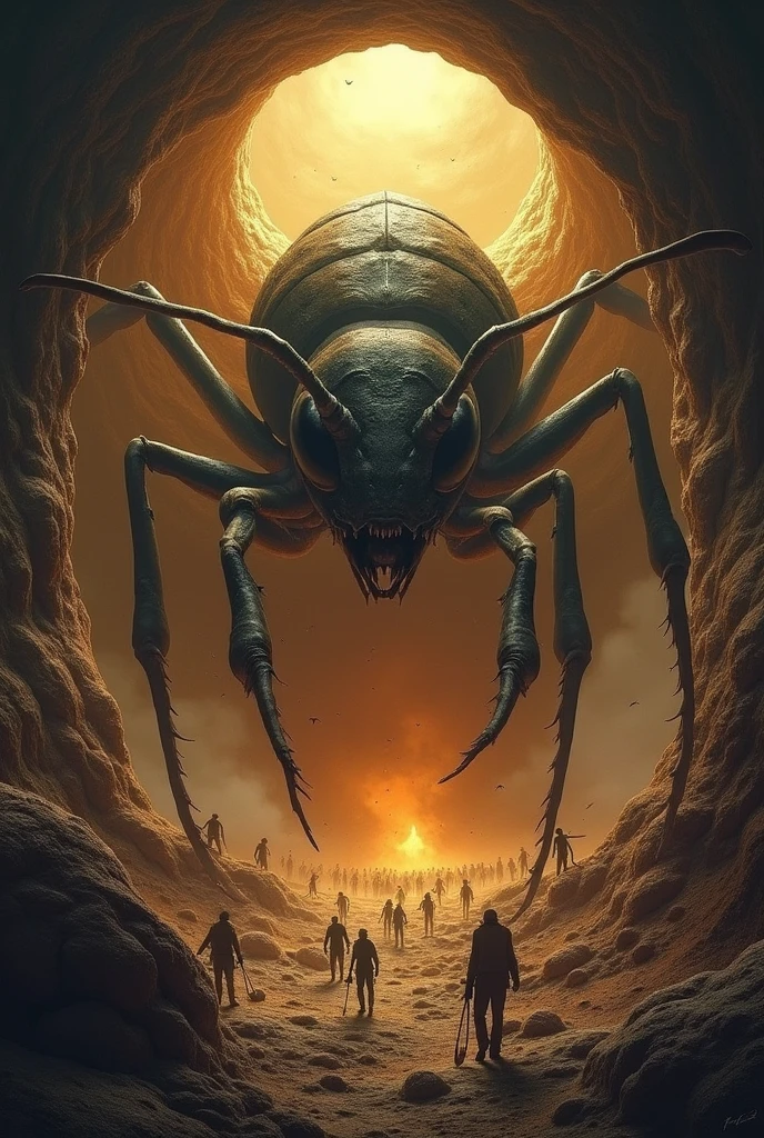 An anthill with worker ants being exploited by a queen ant.