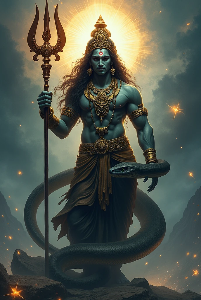Shiv shankar nam'lord(near stand trident)power lite focus art , big snake near focus