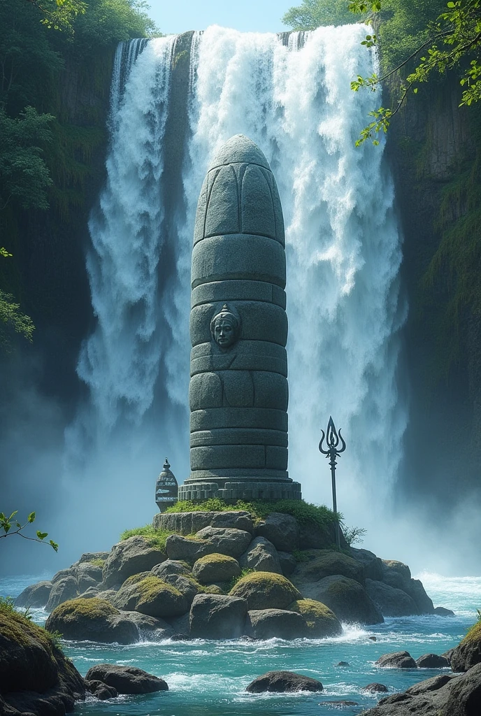 Shiv shankar name's lord( near stand trident),full dody shankar shivling stone 's,in art,under waterfall