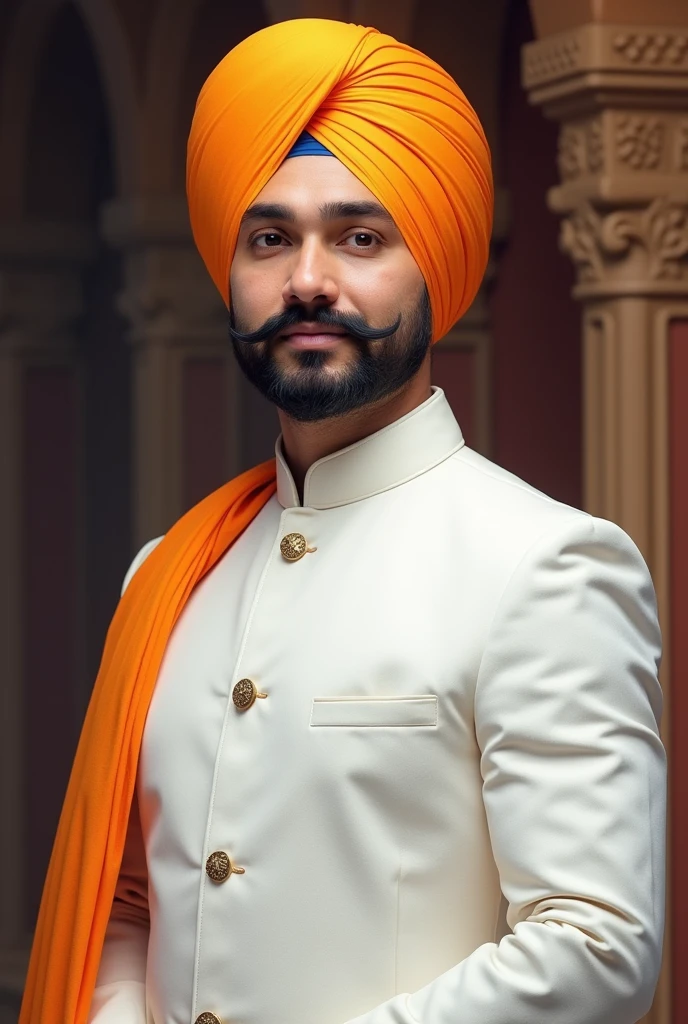 Momo in white colour with punjabi turban and that have mustache