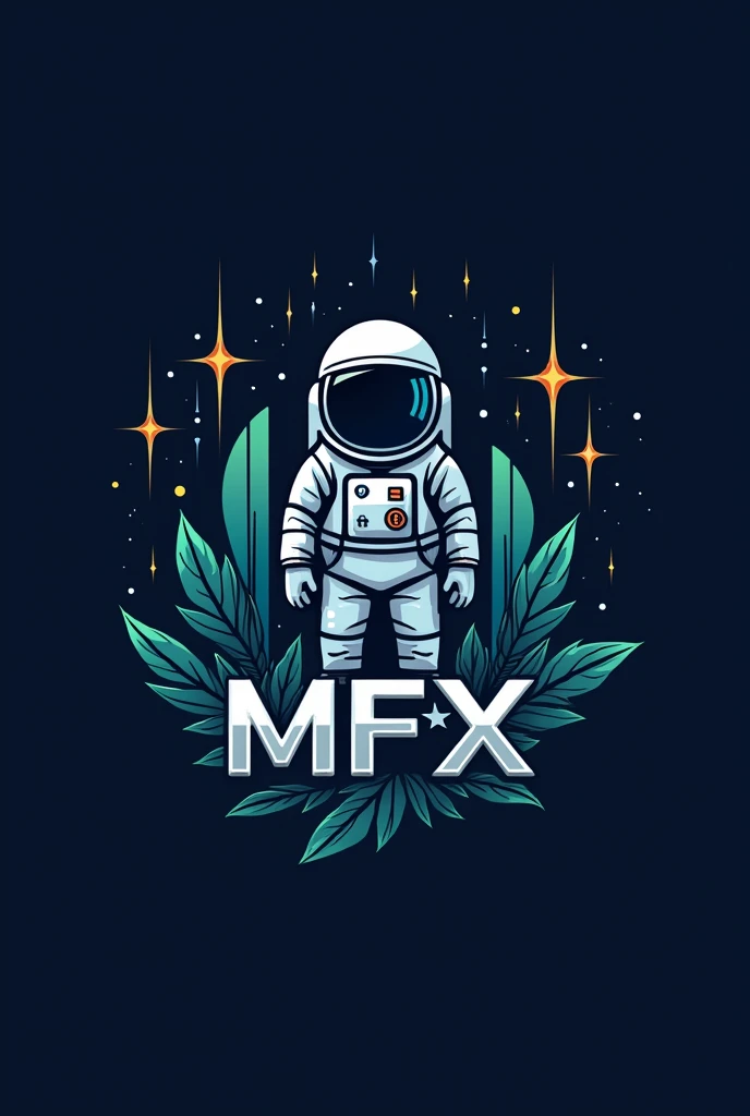 Create a logo for a company focused on the forex industry, used financial chart candles along with money and also using an astronaut along with the name MFX