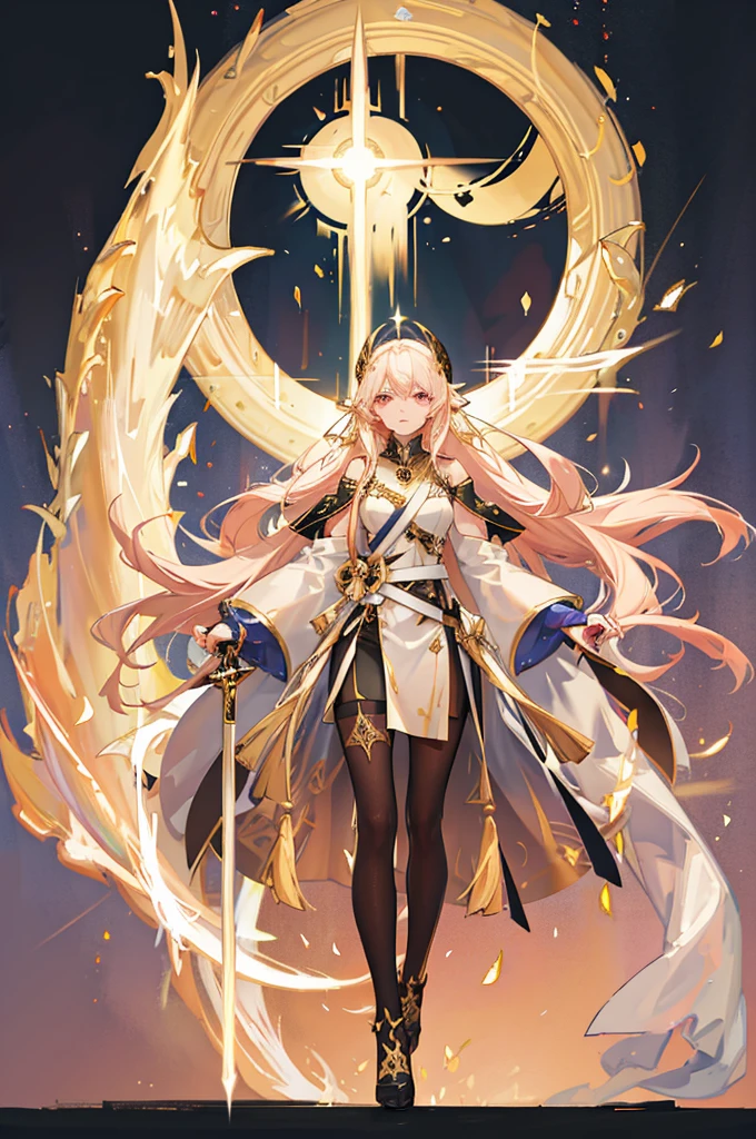 A divine Golden sword emitting Aura while shining brightly