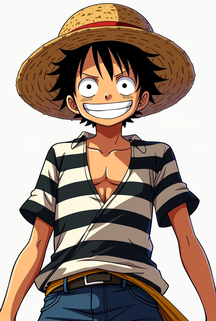 Monkey D. Luffy con uniforme de prision a rayas blancas y negras