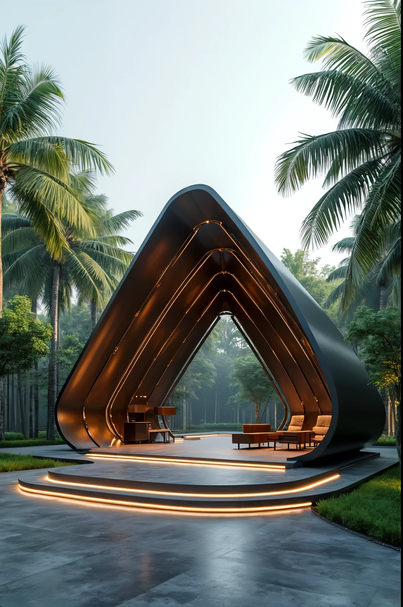 from this shape please makeit something look contemporary and this setting on stage as decoration props