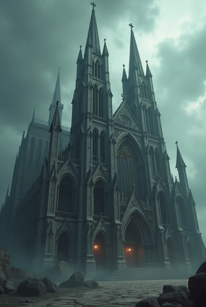 Create a beautiful Gothic cathedral Remove the houses from the surroundings but keep the cathedral