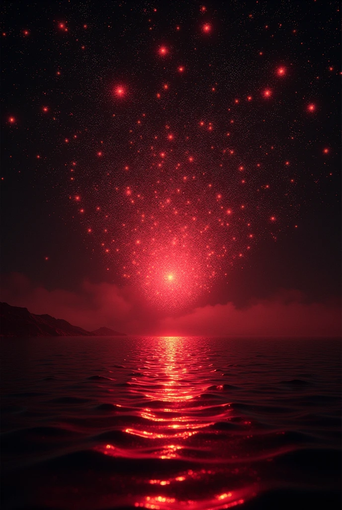 The cover of an album with , stars a projection of stars , with the colorinetry: red, black and white