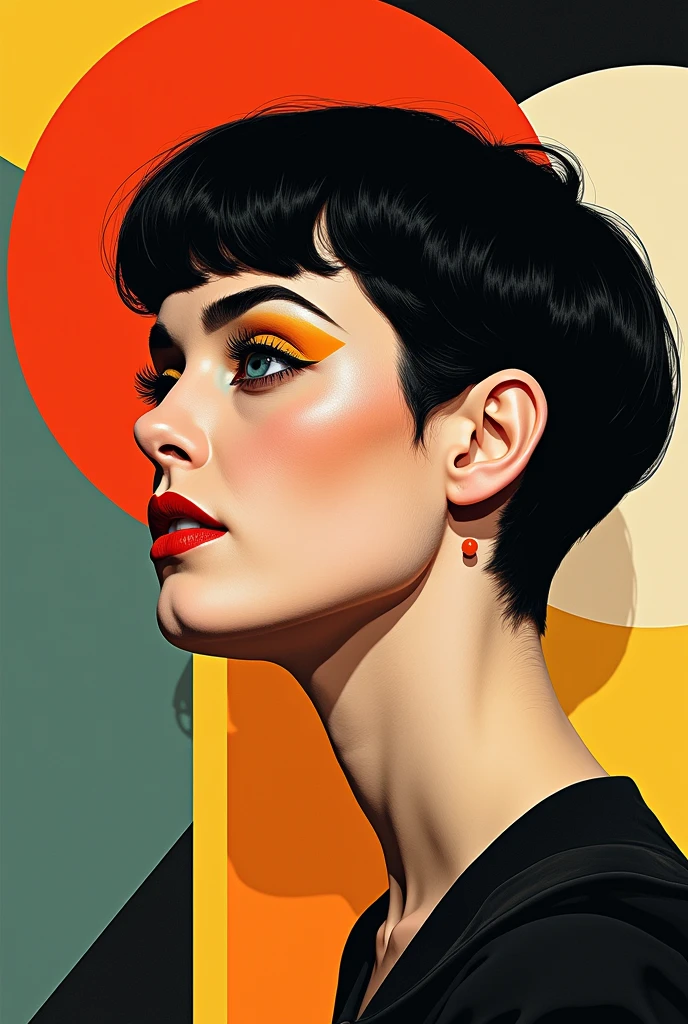 The singer katy perry's with short hair face with art style of  bahuas art 