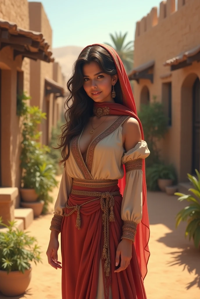 Arab girl, beautiful smile, curvy hourglass body,in village
