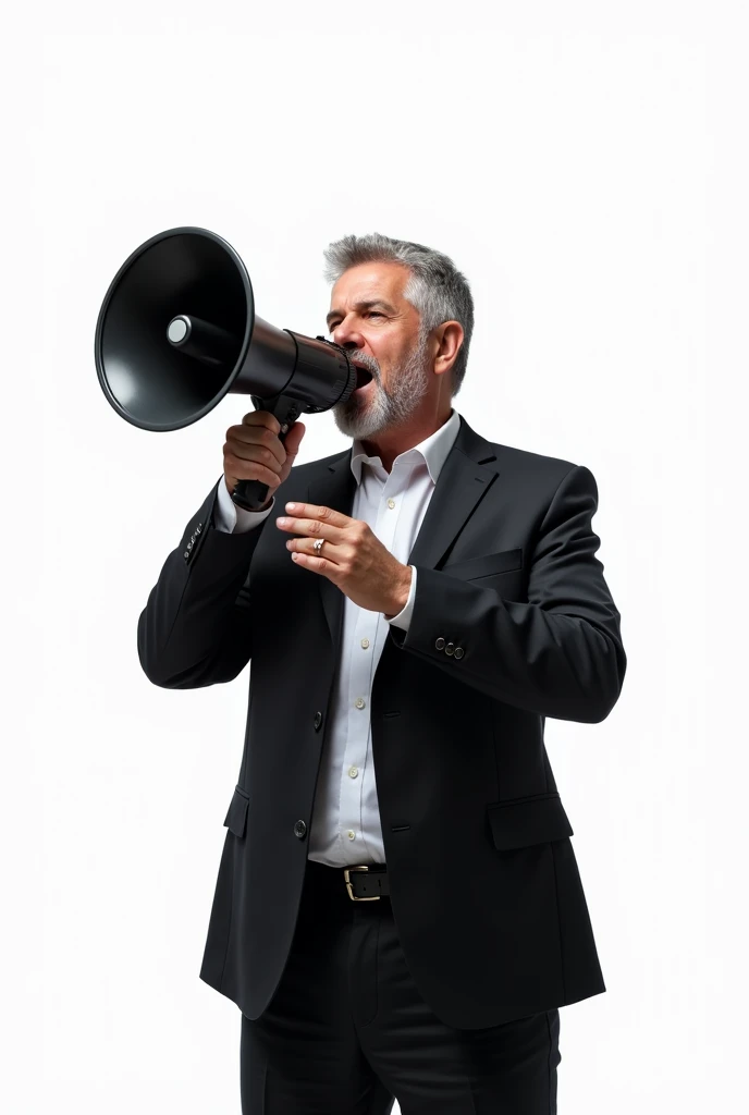 A MAN TALKING IN A MEGAF On white background