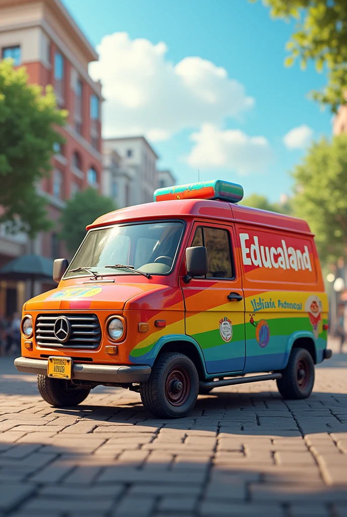 Educaland van in rainbow colour on the outside