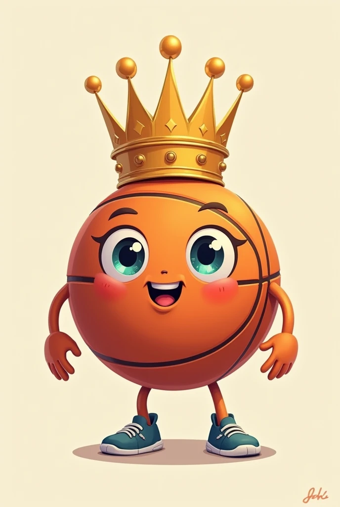 A basketball with a crown, eyes and arms