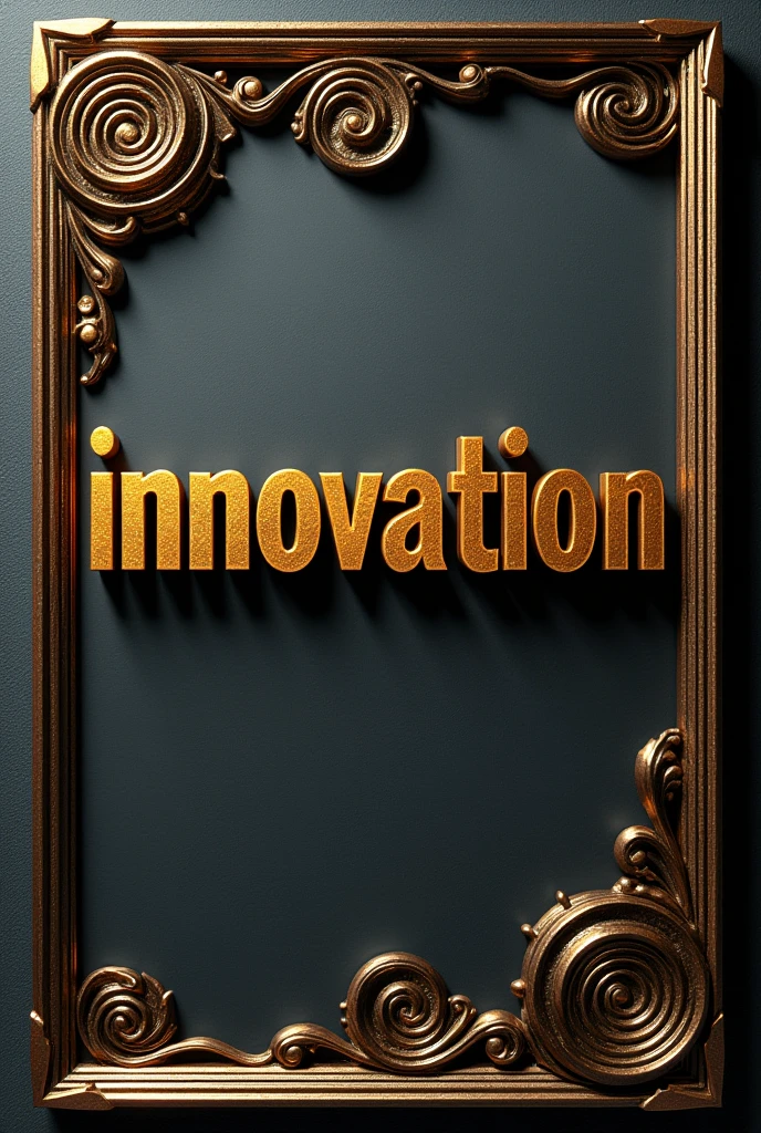 enigmatic Invitation card with border for an exibition on which the word Innovation is written in 3d and stylish and modern way in golden font only