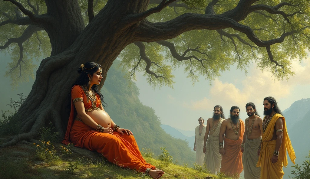 gandhaari as mother of 100 sons as a pregnant woman and think under a tree with his some friends