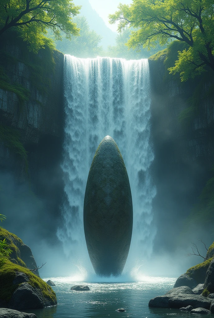 Water is falling from the waterfall on the Shivling
