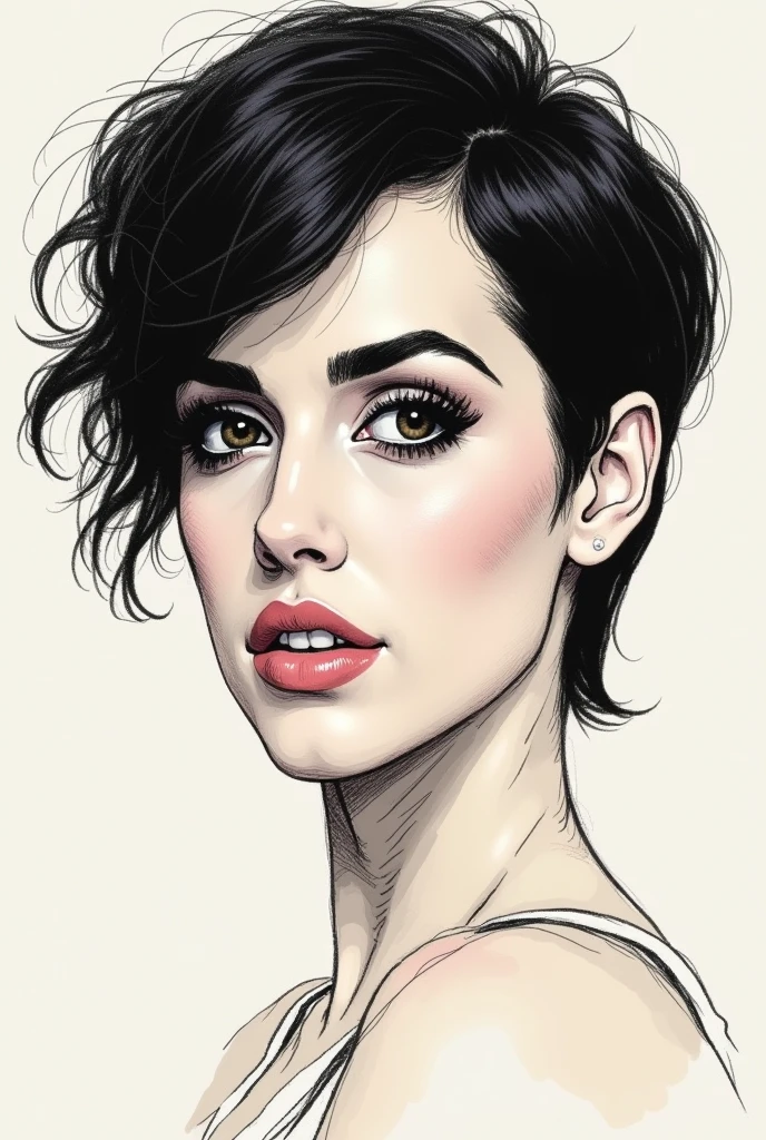 The singer katy perry's with short hair face with art style of line sketches with simple brush strokes 