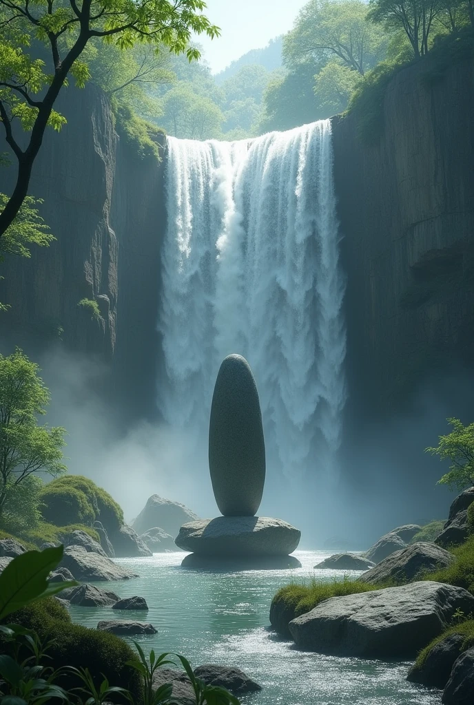 Water is falling from the waterfall on the Shivling