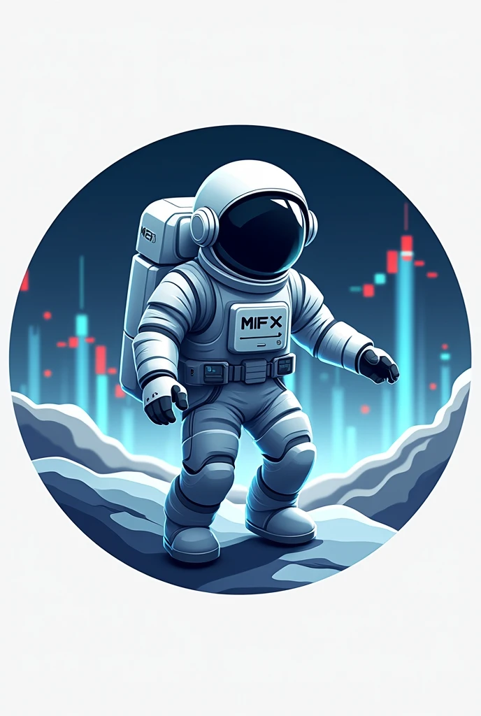 Create a logo for a company focused on the forex industry, used financial chart candles and also using an astronaut along with the name MFX