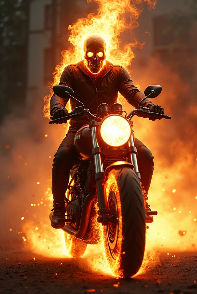 Marvel ghost rider on a fire-engulfed underbone sportbike. yamaha lc. yamaha 135cc .Malaguti Spectre GP125. kapcai., supernatural lighting, cinematic composition, vibrant colors, dramatic chiaroscuro lighting, highly detailed, 8k, photo-realistic, unreal engine, dark fantasy art
