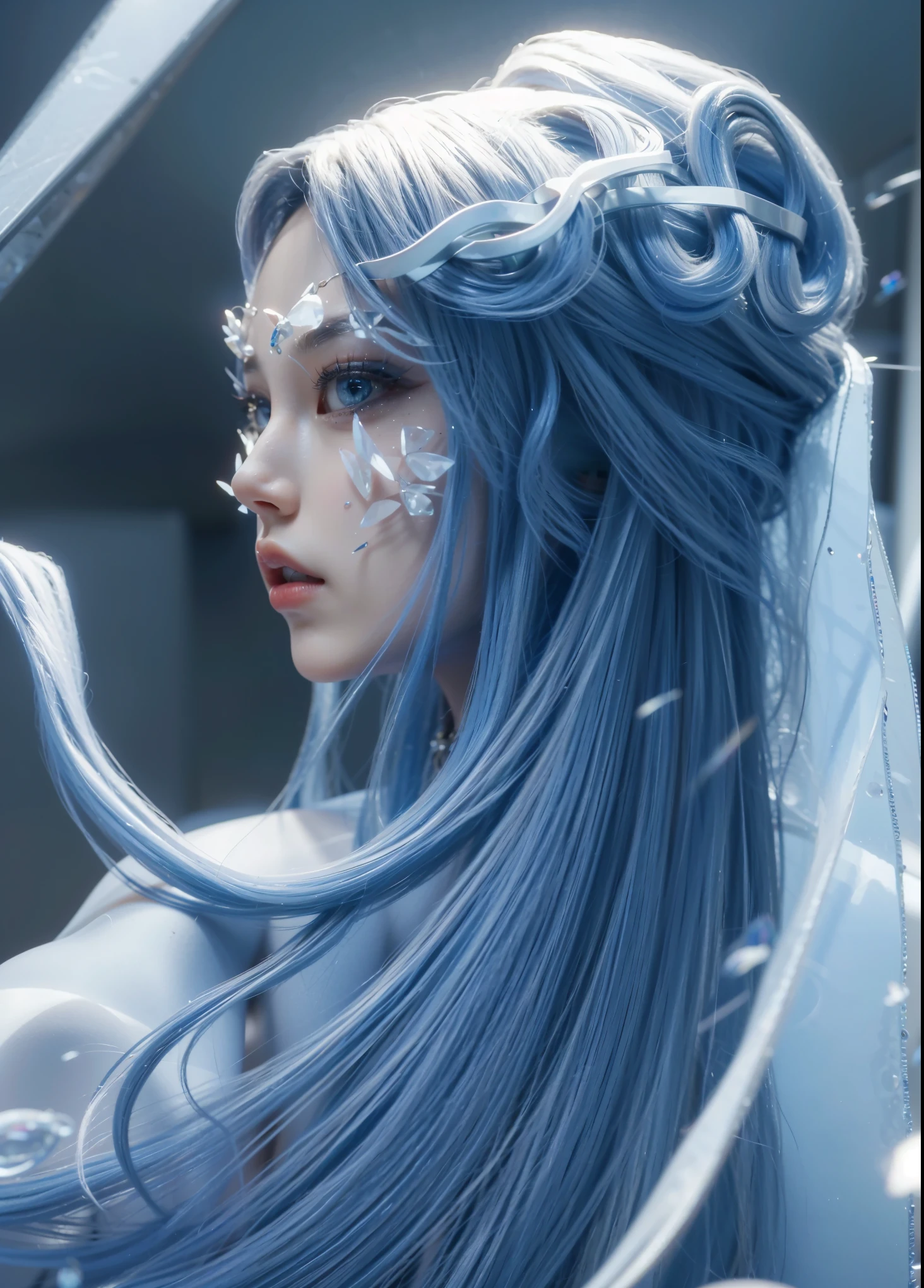 Game Art，Best image quality，Maximum resolution，8K，(A bust photo)，(portrait)，(Head close-up)，(Rule of Thirds)，Unreal Engine 5 rendering works，20 year old girl，((Queen))，The eyes are very detailed，(Large Breasts)，Elegance and nobility，Light，Light线追踪，Game CG，((3D Unreal Engine))，OC rendering reflection mode，4K，Ultra-clear，Sensual，Translucent lace，Fair and plump figure，Pretty Face，Light泽凝胶涂层，身着华贵礼服的Queen，Crystal Gem Crown，Necklace jewelry，blue eyes，The tattoo is very three-dimensional，Gorgeous and intricate tattoo designs，Ultra-clear portrait，Sexy body，Temple Princess，Dragon scale skin