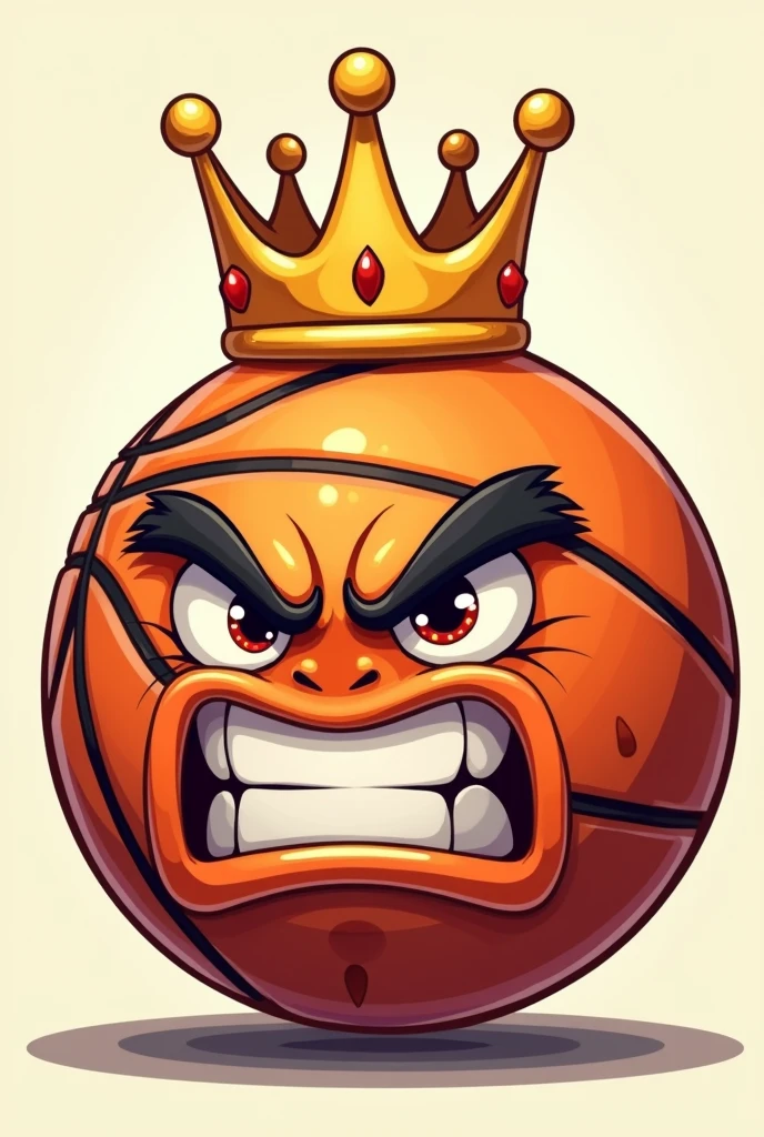 A cartoon style basketball with a mean face and a crown