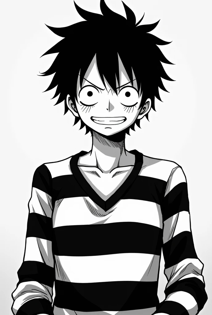 Monkey D. Luffy in black and white striped long sleeve prison uniform Original anime One Piece