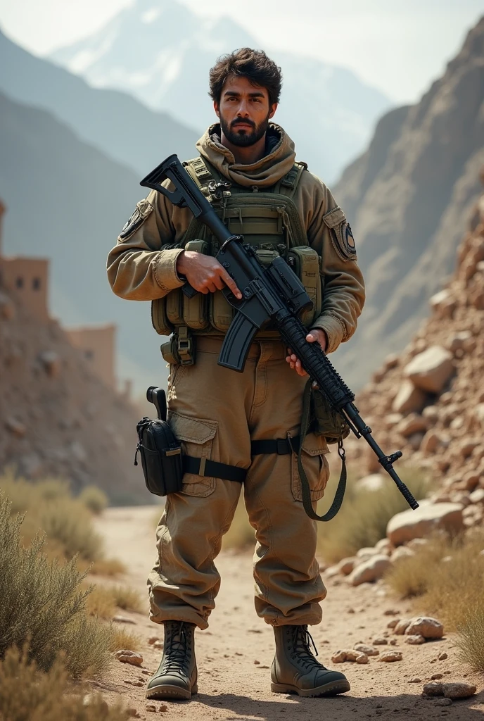 Create an image like Afghanistan army with gun 