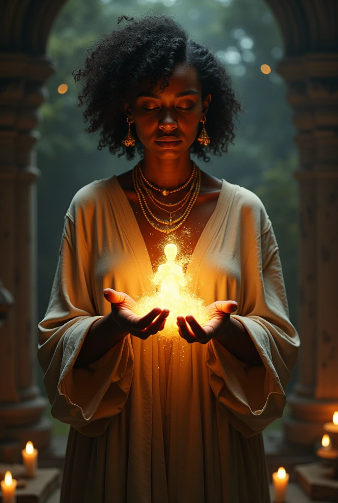 make a woman holding her umbanda protection guides