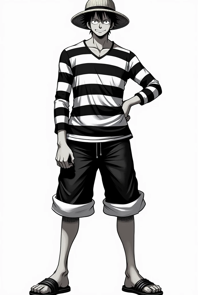 Monkey D. Luffy full body with black and white striped long sleeve prison uniform Original anime One Piece 