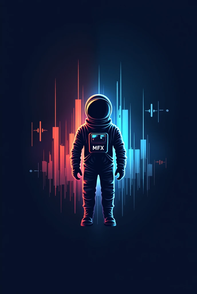 Create a logo for a company focused on the forex industry, used financial chart candles and also using an astronaut along with the name MFX 

