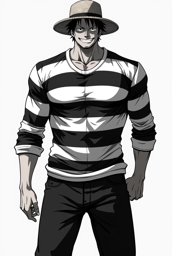 Monkey D. Luffy full body with black and white striped long sleeve prison uniform Original anime One Piece 