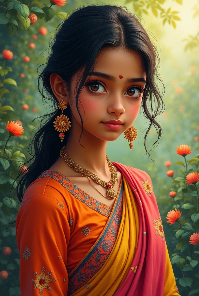 15 year south indian girl in kurti with a butiful background