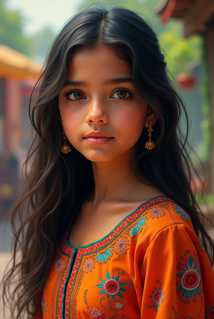 14 year south indian girl in kurti with a butiful background